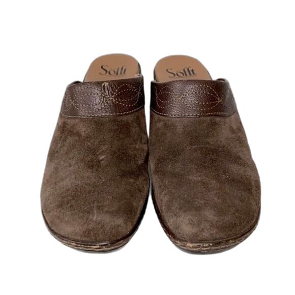Sofft Brown Suede Embroidered Slip-On Comfort Mule Clog Size 7.5M - Picture 3 of 12